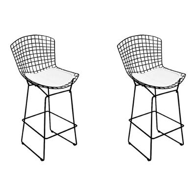 Kit 2 Banquetas Bistrô Bertoia Preta D80 Com Assento Branco Cor Preto