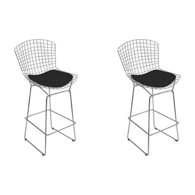 Kit 2 Banquetas Bertoia Cromada D80 Com Assento Sintético Preto Cor Preto