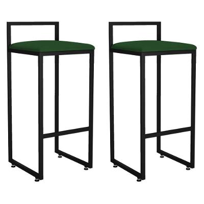 Kit 02 Banquetas Altas Hanna Preto Suede Verde Musgo