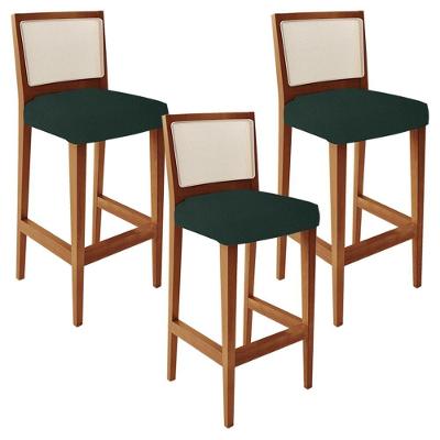 Kit 03 Banquetas Alta Branco Linho Verde Musgo