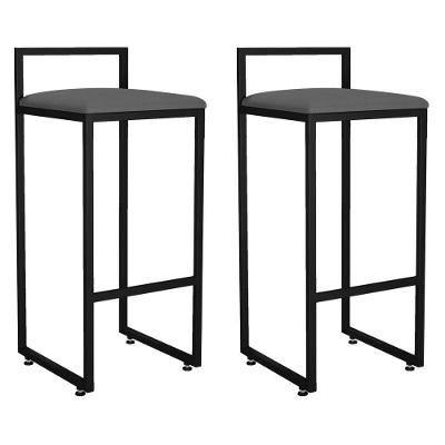 Kit 02 Banquetas Altas Hanna Preto Suede Cinza