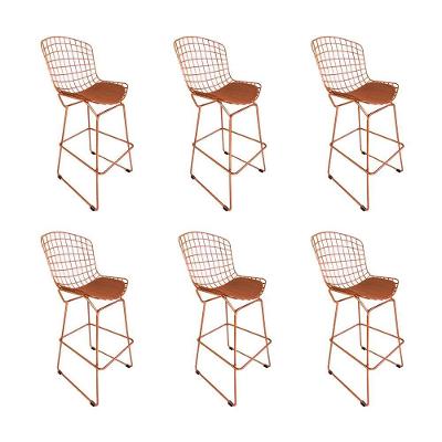 Kit 6 Banquetas Bistrô Bertoia Cobre D70 Com Assento Cobre Cor Marrom