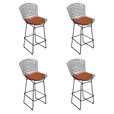 Kit 4 Banquetas Alta Bistrô Bertoia Preta D70 Com Assento Cobre Cor Marrom