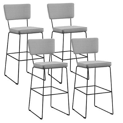 Kit 04 Banquetas Alta Base Aço Fixa Linho Cinza