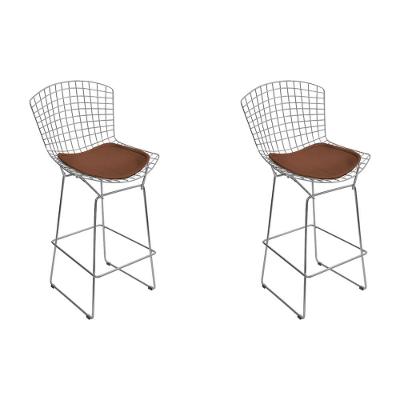 Kit 2 Banquetas Bistrô Bertoia Cromada D60 Com Assento Sintético Marrom Cor Cinza