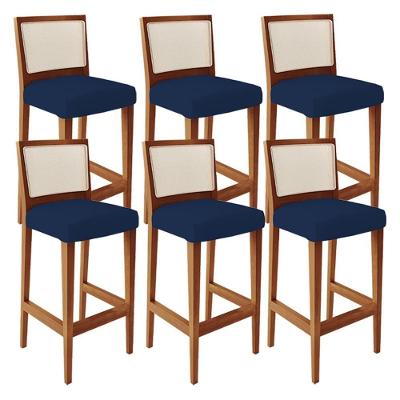 Kit 06 Banquetas Alta Branco Suede Azul Marinho -lyam Decor
