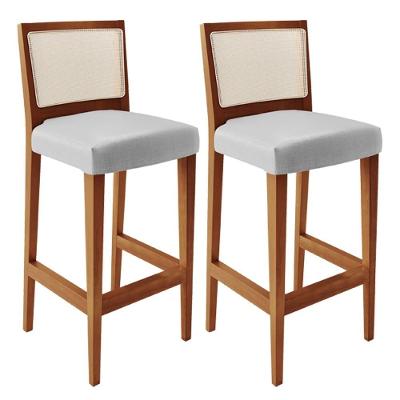 Kit 02 Banquetas Alta Para Encosto Tela Branco Facto Cinza