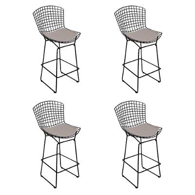 Kit 4 Banquetas Alta Bistrô Bertoia Preta D60 Com Assento Bege Cor Bege