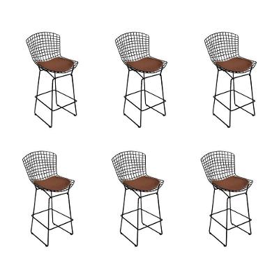 Kit 6 Banquetas Alta Bistrô Bertoia Preta D80 Com Assento Marrom Cor Marrom