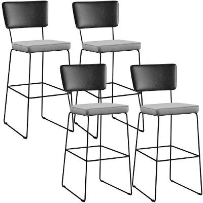 Kit 04 Banquetas Altas Preto Linho Cinza