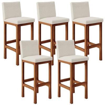 Kit 05 Banquetas Altas Alya Linho Champagne