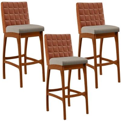 Kit 03 Banquetas Altas Cozinha B04 Camel Bege