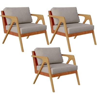 Kit 03 Poltronas L02 Couríssimo Camel Linho Bege