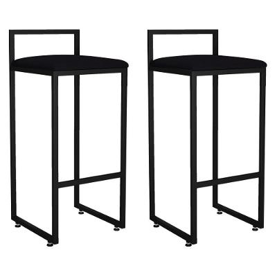Kit 02 Banquetas Altas Hanna Preto Suede Preto