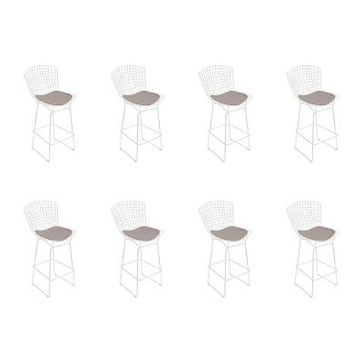 Kit 8 Banquetas Bistrô Bertoia Branca D70 Com Assento Bege Cor Branco