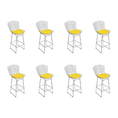 Kit 8 Banquetas Bistrô Bertoia Cromada D80 Com Assento Sintético Amarelo Cor Cinza