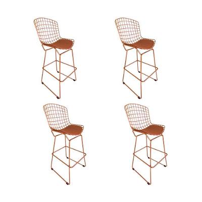 Kit 4 Banquetas Alta Bistrô Bertoia Cobre D60 Com Assento Cobre Cor Marrom