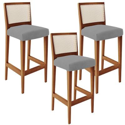Kit 03 Banquetas Alta Encost Branco Facto Cinza