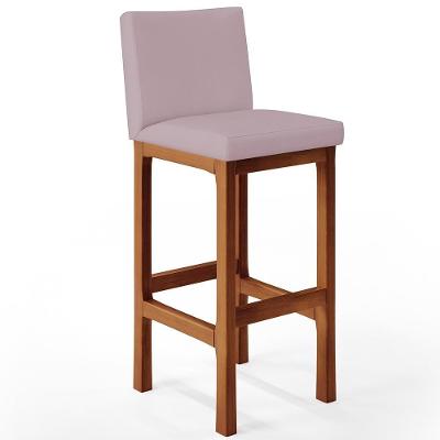 Banqueta Alta Para Cozinha Alya L02 Suede Rosê