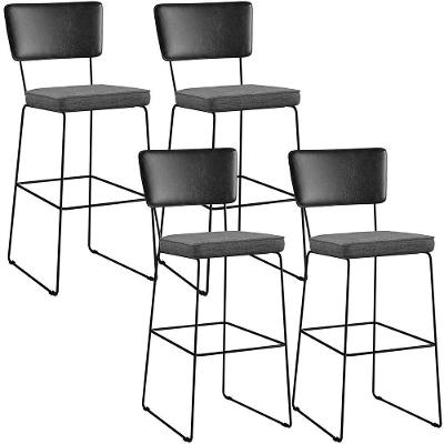 Kit 04 Banquetas Altas Preto Linho Cinza Escuro