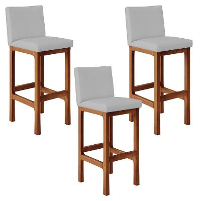 Kit 03 Banquetas Altas Alya Suede Cinza