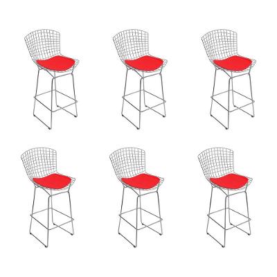 Kit 6 Banquetas Bistrô Bertoia Cromada D80 Com Assento Sintético Vermelho Cor Cinza