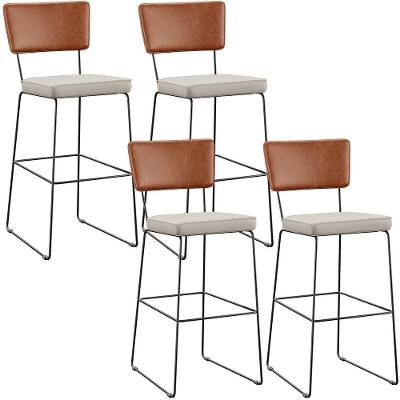 Kit 04 Banquetas Altas Camel Linho Cru