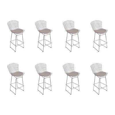 Kit 8 Banquetas Bistrô Bertoia Cromada D60 Com Assento Sintético Bege Cor Cinza