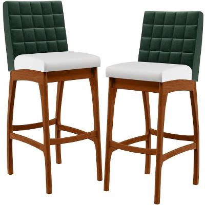 Kit 2 Banquetas Altas Mila Facto Verde Musgo Corano Branco