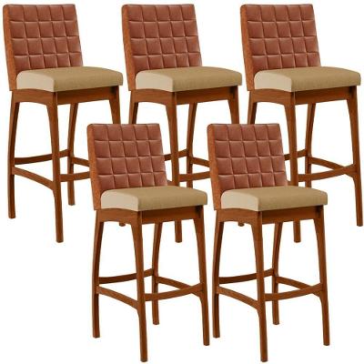 Kit 05 Banquetas Altas Mila Camel Linho Bege Escuro