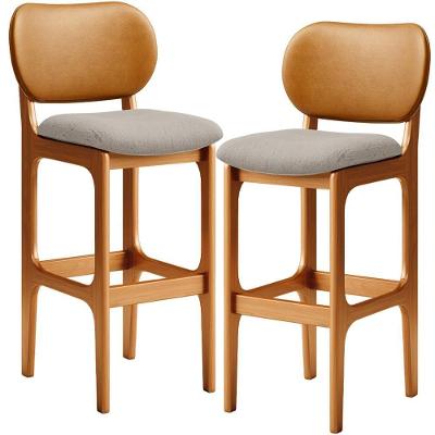 Kit 2 Banquetas Alta Betta Imbuia Whisky Linho Bege