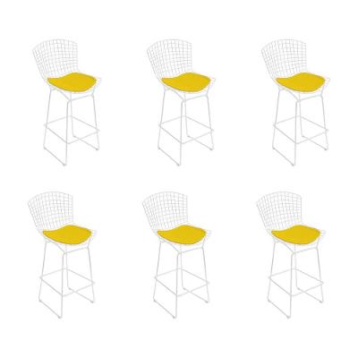 Kit 6 Banquetas Bistrô Bertoia Branca D60 Com Assento Amarelo Cor Branco