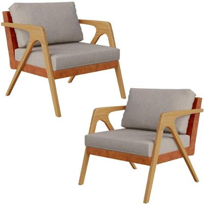 Kit 02 Poltronas L02 Couríssimo Camel Linho Bege