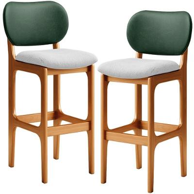 Kit 2 Banquetas Alta Cozinha Betta L02 Imbuia Verde Cinza