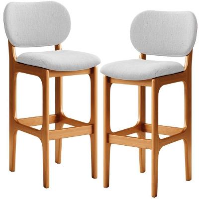 Kit 2 Banquetas Alta Betta Imbuia Linho Cinza