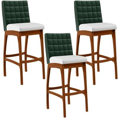 Kit 3 Banquetas Altas Facto Verde Musgo Corano Branco