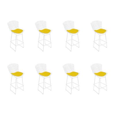 Kit 8 Banquetas Bistrô Bertoia Branca D60 Com Assento Amarelo Cor Branco