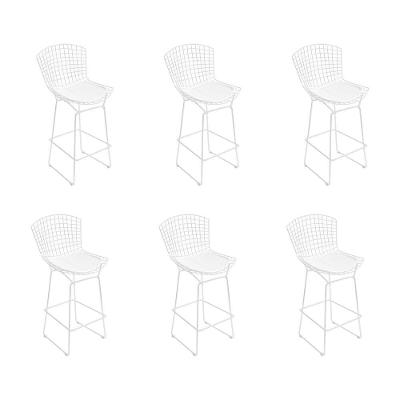 Kit 6 Banquetas Bistrô Bertoia Branca D70 Com Assento Branco Cor Branco