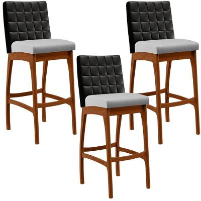 Kit 03 Banquetas Altas Cozinha Mila B04 Preto Linho Cinza