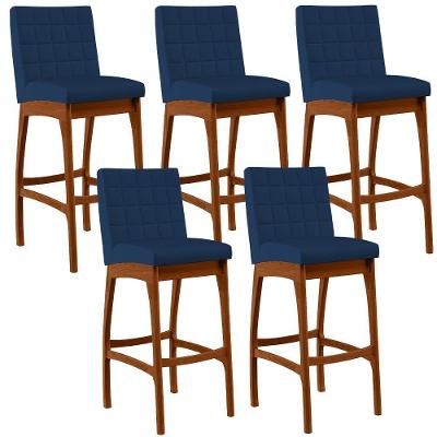 Kit 05 Banquetas Altas Mila Suede Azul Marinho