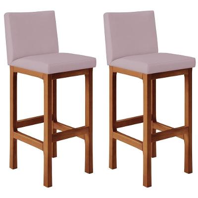 Kit 02 Banquetas Altas Para Cozinha Alya L02 Suede Rosê