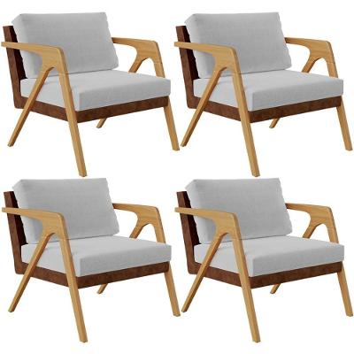 Kit 4 Poltronas Pietra L02 Couríssimo Marrom Linho Cinza