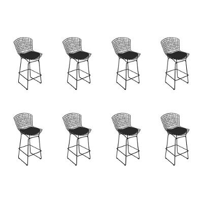 Kit 8 Banquetas Bistrô Bertoia Preta D70 Com Assento Preto Cor Preto
