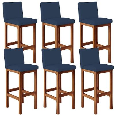 Kit 06 Banquetas Altas Alya Suede Azul Marinho