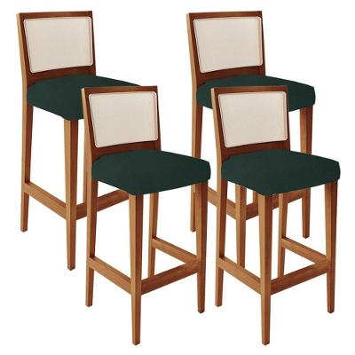 Kit 04 Banquetas Alta Branco Linho Verde Musgo