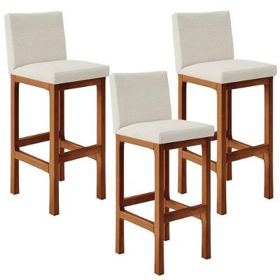 Kit 03 Banquetas Altas Alya Linho Champagne