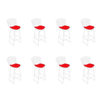Kit 8 Banquetas Bistrô Bertoia Branca D80 Com Assento Vermelho Cor Branco
