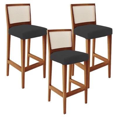 Kit 03 Banquetas Alta Branco Suede Preto