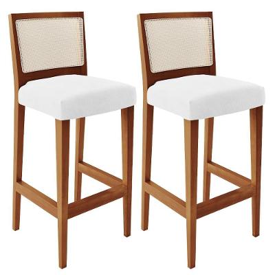 Kit 02 Banquetas Alta Encosto Tela Branco Facto Branco