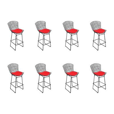 Kit 8 Banquetas Bistrô Bertoia Preta D80 Com Assento Vermelho Cor Preto